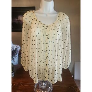 H&M Sheer Polka Dot Blouse Women Size 10 White Long Sleeve Button Front Top